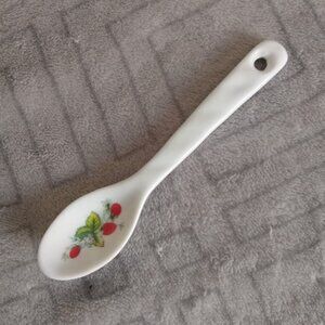 Vintage Strawberry Jam Jelly Spoon Small Ceramic Spoon with Hole Japan 70s Decor